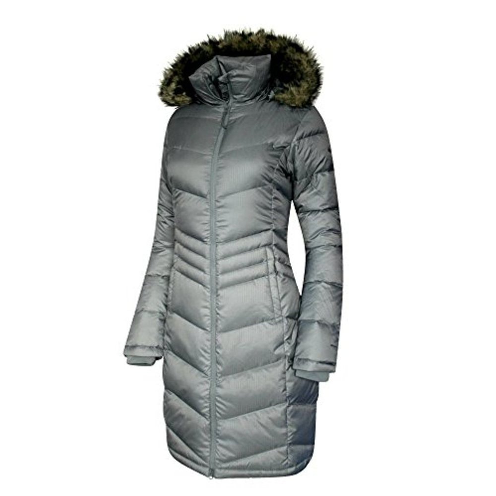 Columbia Women's Long Down Winter Coat Puffer Jacket with Omni-Heat in Blue Grey
